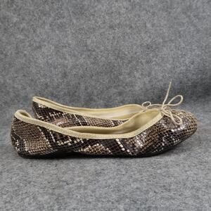 London Sole Shoes Womens 38.5 Ballet Flats Slip On Fashion Snakeskin Bow Classic